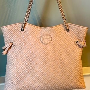 Tory Burch Blush Pebble Leather Thea Chain Slouchy Bag